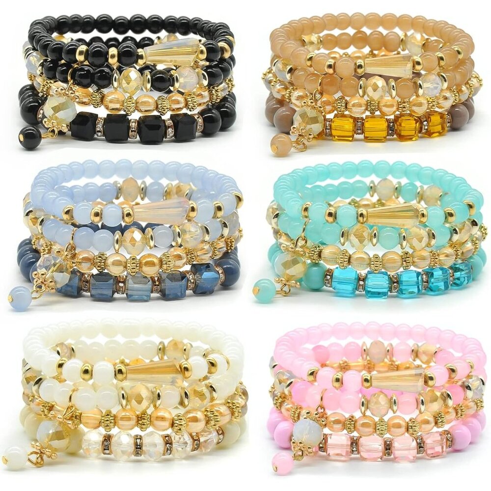 Elegant 6-Piece Stackable Bead Bracelets - Dainty… - image 1